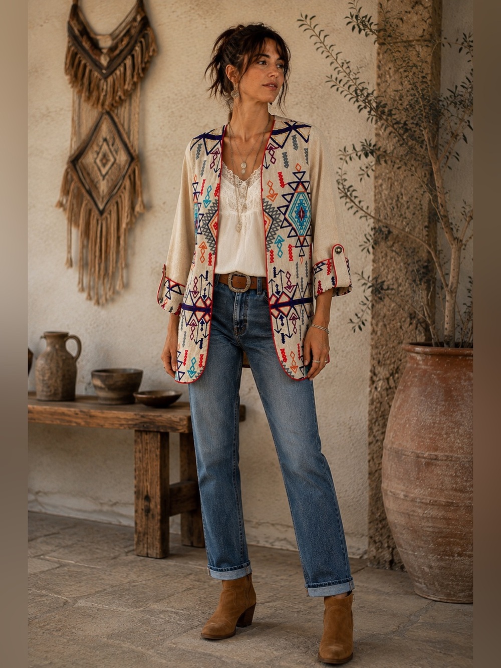 Promod Embroidered Boho Jacket — Size 2